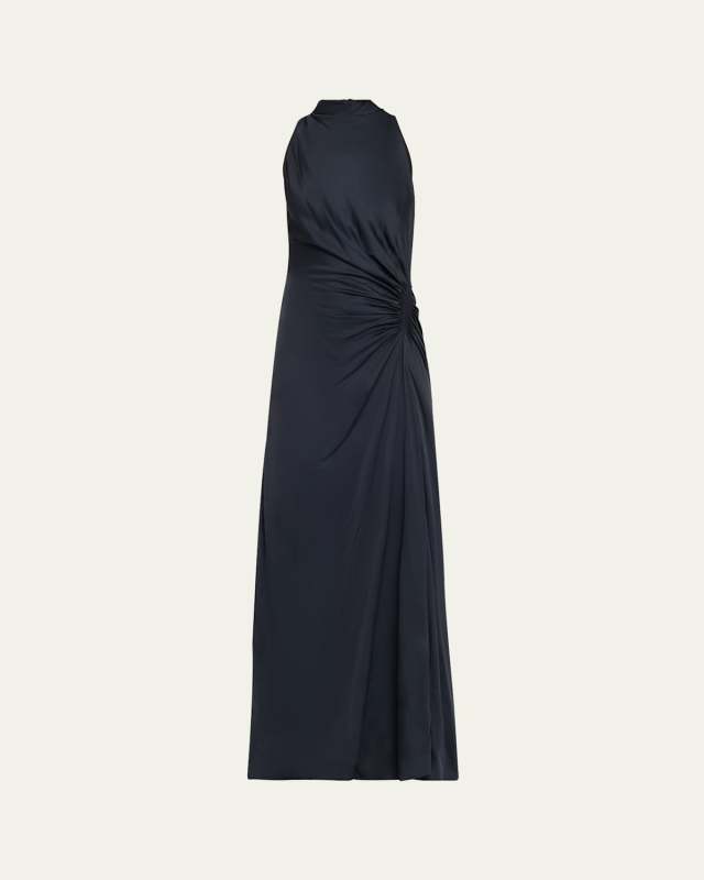 Inez Pleated High-Neck Gown